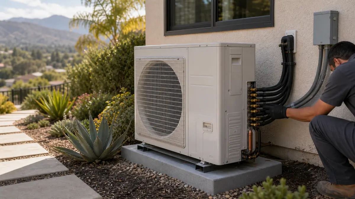 Mitsubishi MXZ-SM multi-zone outdoor condenser serving several indoor heads at an Alhambra home
