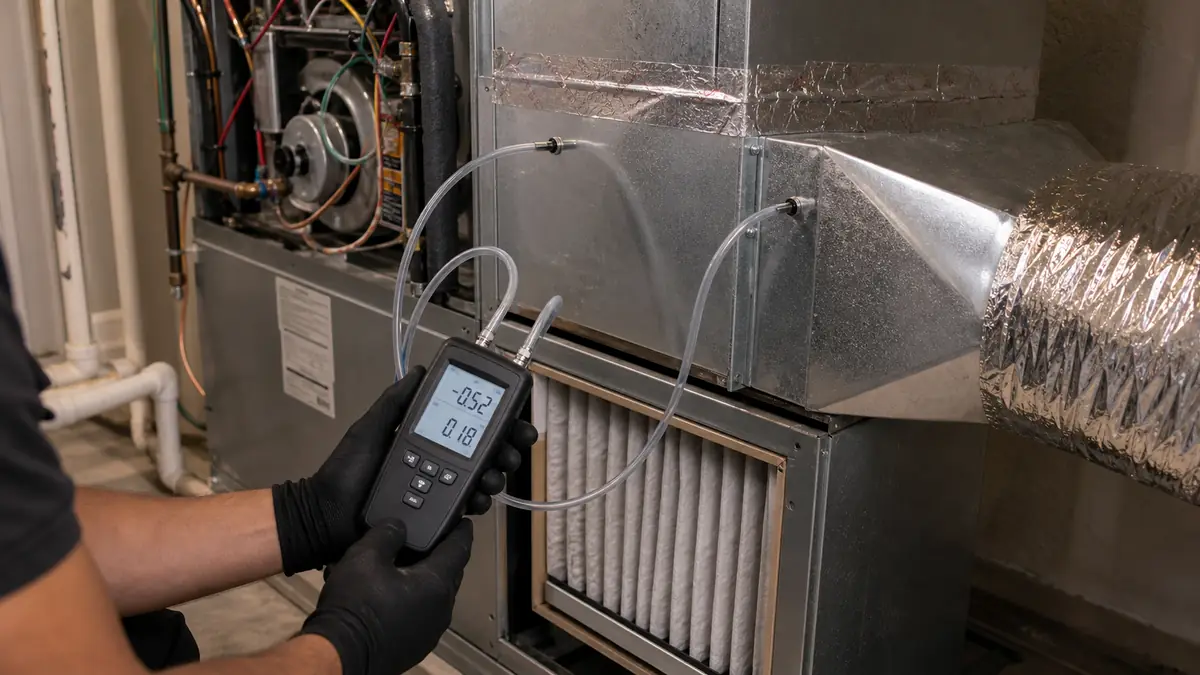 Grime-loaded Mitsubishi indoor blower wheel restricting airflow in an Alhambra home